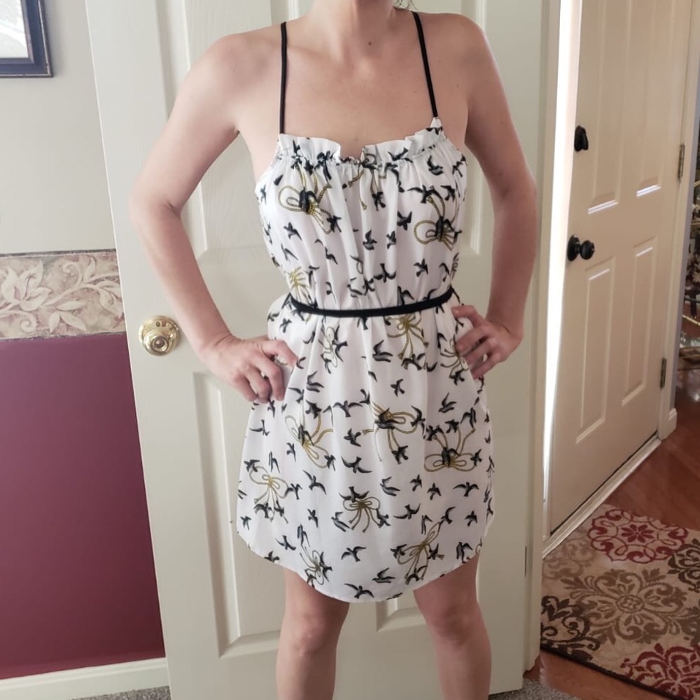 bird pattern white dress